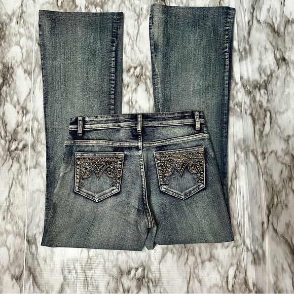 AZI Bling Medium Wash Flair Bootcut Denim Blue Jeans Western Cowgirl Women Sz 6 - Picture 3 of 12